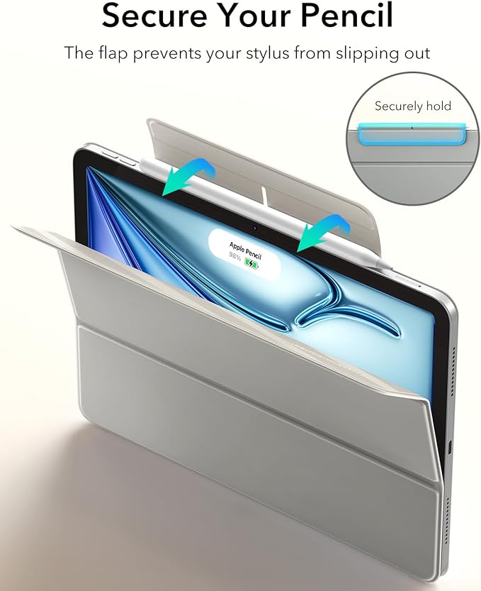 ESR for iPad Air 11 Inch Case M4/M3/M2 (2026/2025/2024) iPad Air 5th/4th Gen (2022/2020) Powerful Magnetic Attachment Slim Trifold Stand Case Auto Wake/Sleep Durable Protection Grey