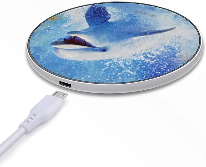 Dolphins Jumps Out Sea Water Fast Portable Charger 10W Funny Graphic Phone Charging Pad with USB Cable