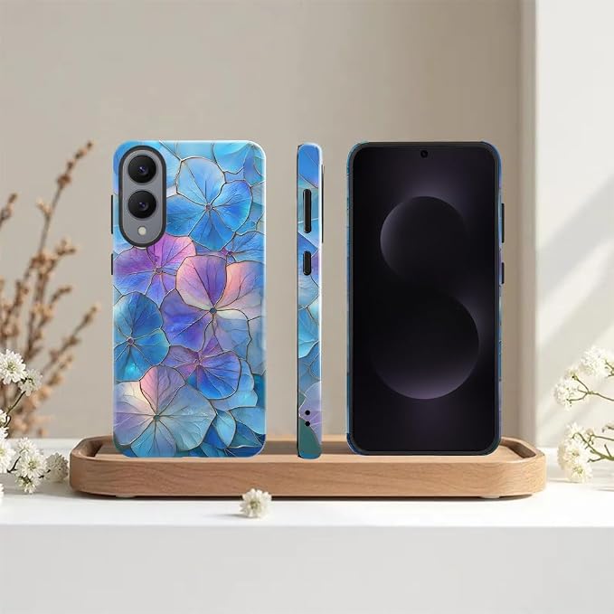 Blue Hydrangea Floral Stained Glass Aesthetic