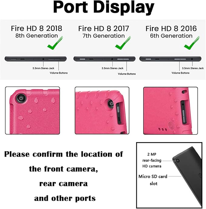 Kids Case for Kindle Fire HD 8 Tablet 8th/7th/6th Generation (2018/2017/2016 Release) Soft Flexible Lightweight Shockproof Durable with Handle Stand Rose