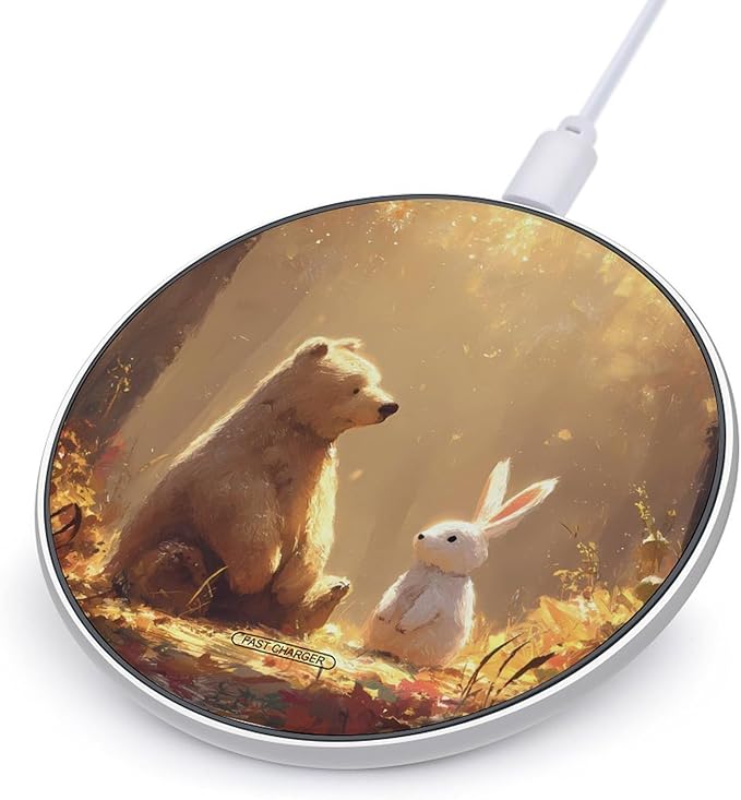 Bear Bunny Sunlight Fast Portable Charger 10W Funny Graphic Phone Charging Pad with USB Cable