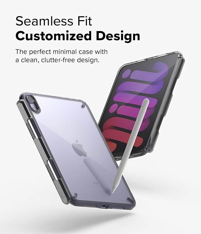 Ringke Fusion [Overcharge Prevention] Compatible with iPad mini 6 Case (6th Generation) and iPad mini A17 Pro Case Transparent Hard Back TPU Bumper Cover with Pen Holder - Smoke Black