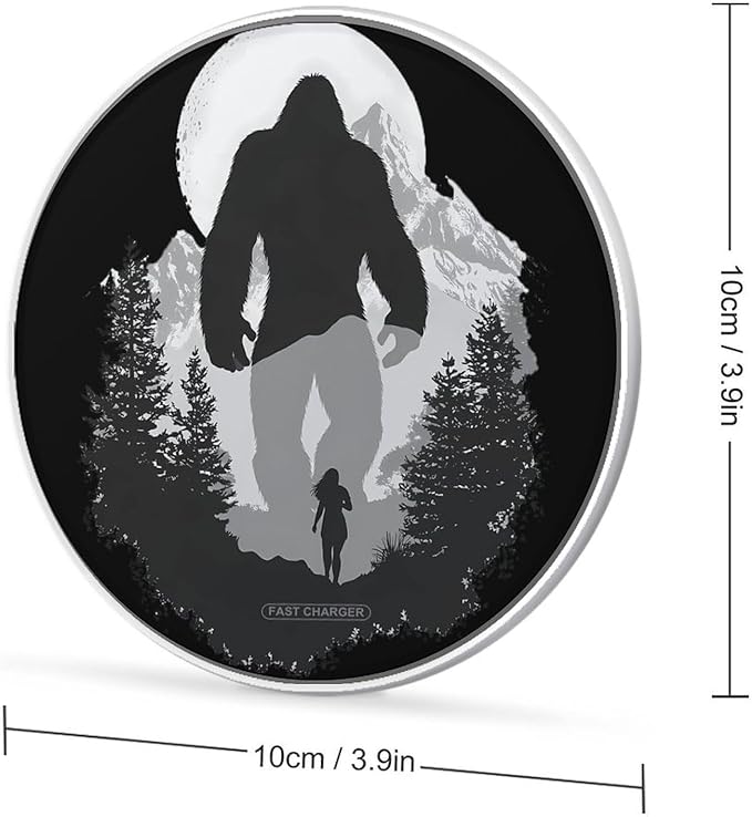 Bigfoot and Woman Running Away Phone Charger Magnetic Charging Pad Anti-Slip with USB Cable