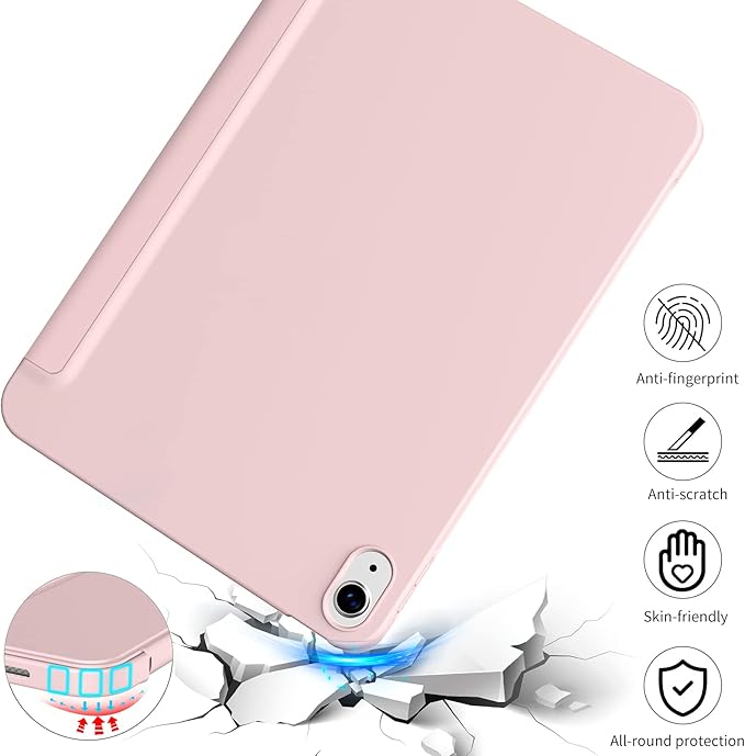 KENKE for iPad A16 11th Generation Case (11 Inch 2025 Release) iPad 10th Generation Case 10.9 Inch 2022 Without Pencil Holder Slim Trifold Stand Protective Cover with Soft TPU Back Pink