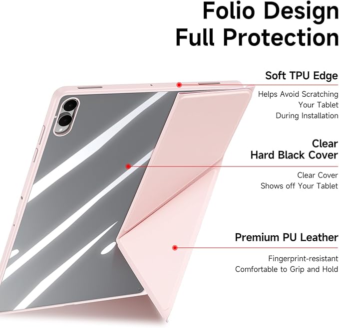 for Samsung Galaxy Tab S11 Ultra Case 14.6 inch Detachable Tablet Cover | Auto Wake/Sleep | Multi-Viewing Angles | Slim Light Shell Cover |Pink