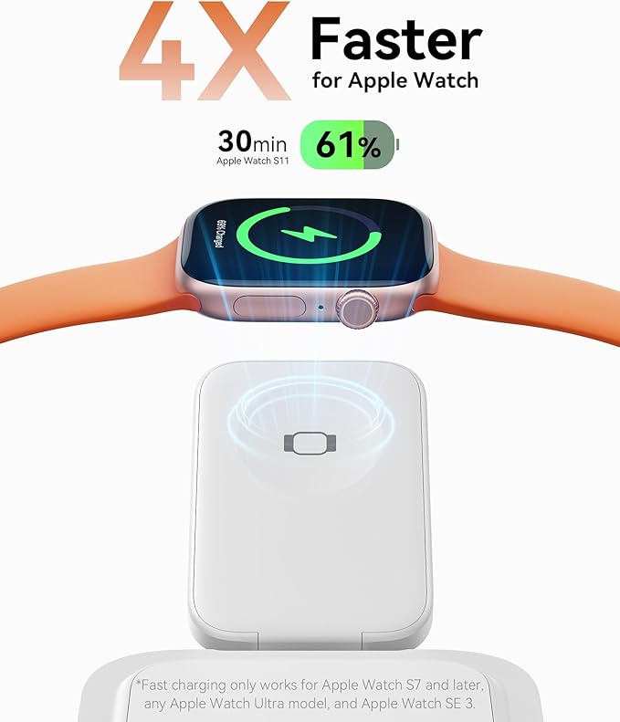 INIU Foldable Magnetic Wireless Charger Qi2 Certified 3-in-1 Travel Charging Station with 15W Fast Charge - Compatible with Mag-Safe for iPhone 17/16/15 Series Apple Watch AirPods (White)