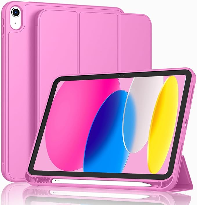 Case for iPad (A16) 11 Inch 2025/iPad 10th Generation 10.9 Inch 2022 Slim Trifold Stand Protective Cover with Pencil Holder and Soft TPU BackSupport Auto Sleep/Wake (Peach Red)