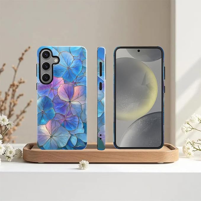Blue Hydrangea Floral Stained Glass Aesthetic