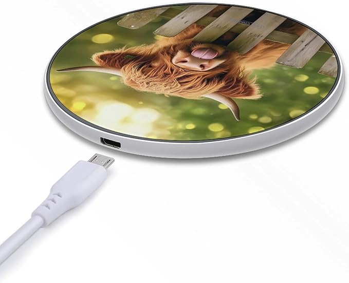 Highland Cow Wireless Charger Anti-Slip Wireless Charging Pad Slim Charger Mat for Men Women
