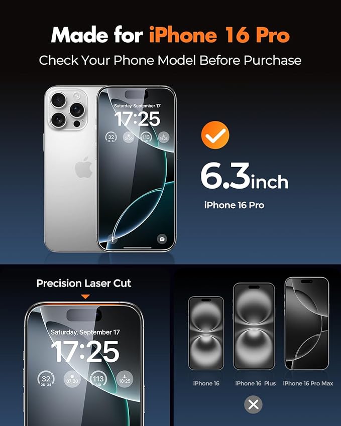 UNBREAKcable Top 9H+ Screen Protector &amp Lens Protector for iPhone 16 Pro (2+2 Pack)Military-Grade Shatterproof Tempered Glass [99% HD Clear][Easy Install] Bubble-Free &amp Anti Fingerprint-6.3