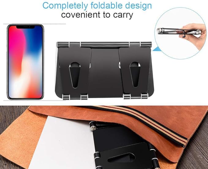 iAnder Aluminum Phone Stand Muti Functional Flat Phone Dual Bracket Adjustable Tablets Stand Compatible with iPhone iPad Smartphone and Tablet (Black)