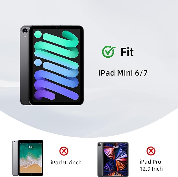 for iPad mini 7 A17 Pro 2024/iPad Mini 6 2021 Case with Pencil HolderFoldable Y-Shaped CoverStylish Clear Multi-Angle Viewing&ampAuto Sleep/Wake Blue Elephant with Flower Tablet Case