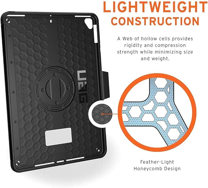 URBAN ARMOR GEAR UAG Designed for iPad 10.2 Case Black 9th Generation 2021 &amp 8th Gen 2020 w/Hand Strap Thin Slim Durable Protective Cover w/Pencil Holder &amp Asset Tag Window Scout Series