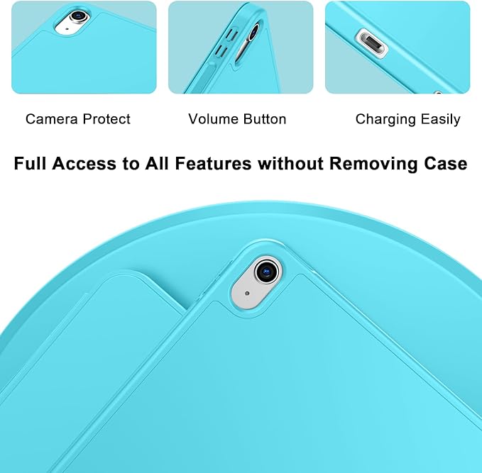Case for iPad (A16) 11 Inch 2025/iPad 10th Generation 10.9 Inch 2022 Slim Trifold Stand Protective Cover with Pencil Holder and Soft TPU BackSupport Auto Sleep/Wake (Cyan)