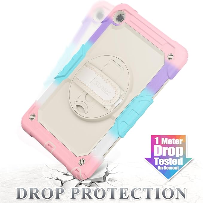 SEYMAC stock Case for Samsung Galaxy Tab A11+ Plus/A9+ Plus 11'' Full-Body Drop Protection Case with Screen Protector Pencil Holder [360° Rotating Hand Strap] &ampStand Yellowish+Pink