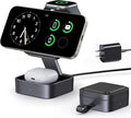 3 in 1 Wireless Charging Station for Apple Devices Magnetic Foldable Travel Fast Charger Stand Compatible with MagSafe for iPhone Air/17/16/15/14/13/12 Series Apple Watch &amp AirPods Pro/4/3/2-Bla