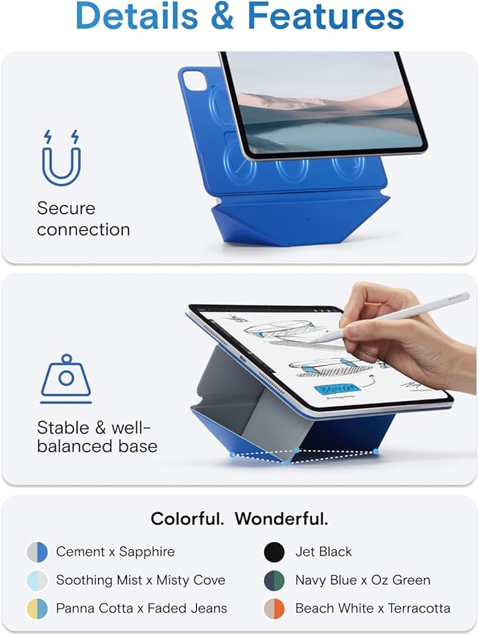 MOFT Dynamic Folio Tablet Stand for Desk Compatible with iPad Pro 11 (4th 2022 | 3rd 2021 | 2nd 2020) Slim Magnetic Tablet Holder Case with 20+ Viewing Angles Cement x Sapphire