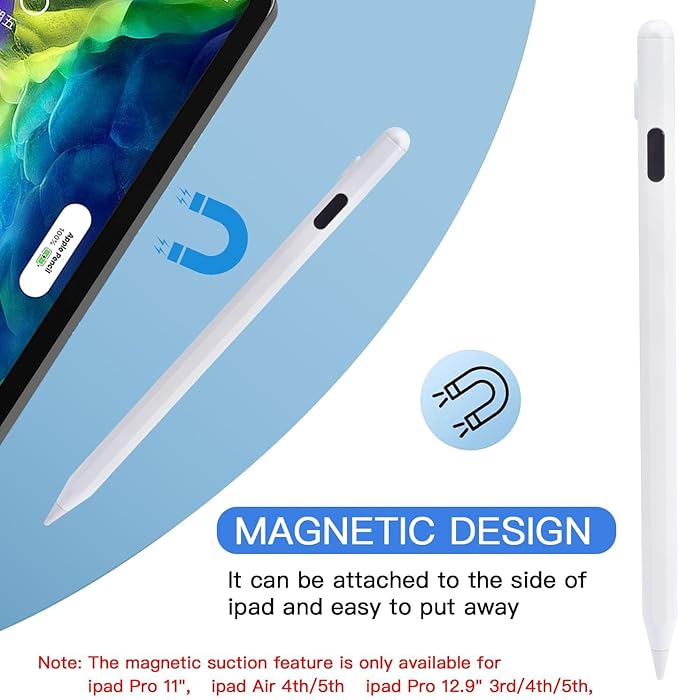 Stylus Pen for iPadfor Apple Pencil Pro 1st/2nd Generation: for 2018-2024 iPad 10/9/8/7/6th iPad Pro 12.9/11/13-inch M4 i-Pad Air 3/4/5/M2 i-Pad Mini 5/6thPalm RejectionTilt SensitivityWhite