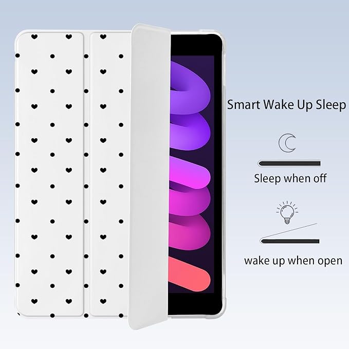 Cute Polka Dot Heart for iPad Air 11 Inch Case 7th/6th Generation (M3/M2) 2025/2024 with Pencil Holder Auto Sleep/Wake White Leather Soft TPU Back Cover