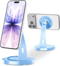 Magnetic Phone Stand for Desk – 360° Rotating Aluminum Phone Holder Stable Desk Stand for Office Home &amp Kitchen Compatible with iPhone 17 Pro Max 16–12 Series and MagSafe Cases Sky Blue