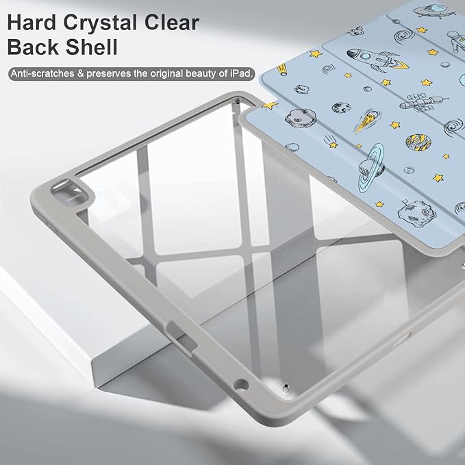 Batianda Hybrid Case for iPad Air 2022 (5th Generation M1 Chip) / iPad Air 4th 2020 10.9 inch [Built-in Pencil Holder] Shockproof Cover with Clear Back Shell TPU BumperOuter Space
