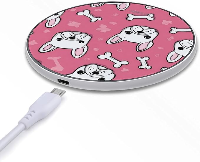 French Bull Dog Bone Fast Portable Charger 10W Funny Graphic Phone Charging Pad with USB Cable