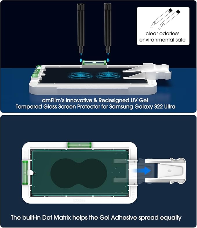 amFilm 2+2 Screen Protector Compatible with Samsung Galaxy S23 Ultra Tempered Glass and Camera Lens Protector 5G 6.8 inch Fingerprint Sensor Compatible UV Gel Adhesive Installation(2 Pack)