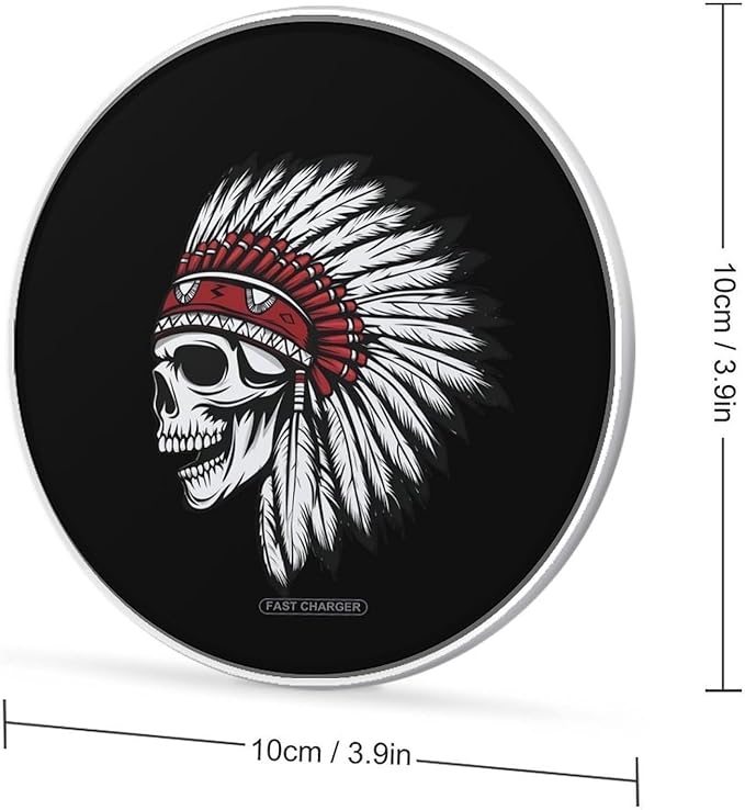 USA Indian Chief Skull Wireless Charger Anti-Slip Wireless Charging Pad Slim Charger Mat for Men Women