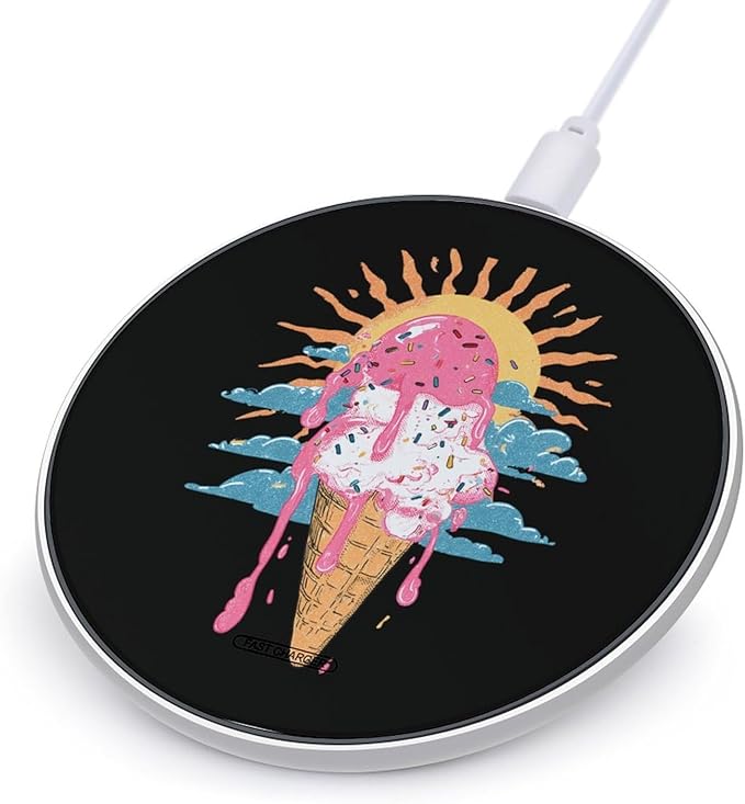 Dripping Ice Cream Cone Fast Portable Charger 10W Funny Graphic Phone Charging Pad with USB Cable