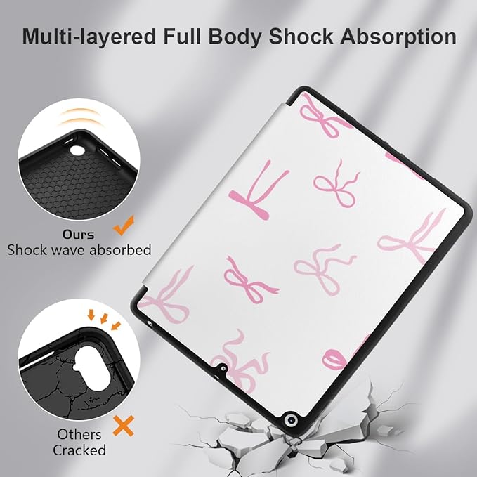 DONGKE Case Compatible with iPad 10.2 Inch 2021 2020 2019 iPad 9th/8th/7th Generation with Pencil Holder Slim Stand Protective Case with Soft TPU Back Auto Sleep/Wake Cover Pink Bows