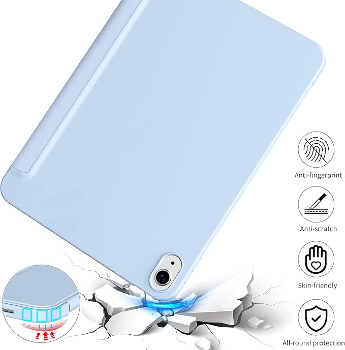 KENKE for iPad A16 11th Generation Case (11 Inch 2025 Release) iPad 10th Generation Case 10.9 Inch 2022 Without Pencil Holder Slim Trifold Stand Protective Cover with Soft TPU Back Sky Blue