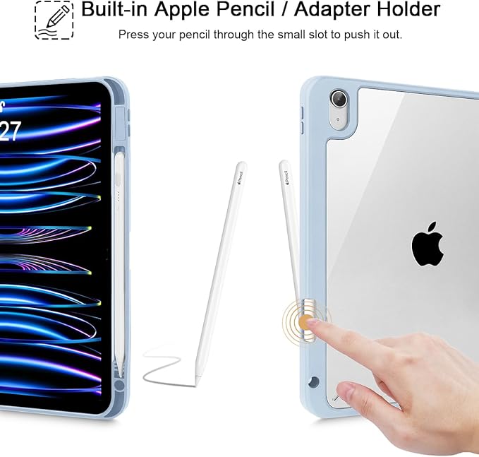 Case for iPad 11 inch A16 2025 Generation 11th / iPad 10.9 inch 2022 10th Gen Buit in Pencil Holder with Shockproof Cover Clear Transparent Back Shell Auto Wake/Sleep Cute Corgi Dog