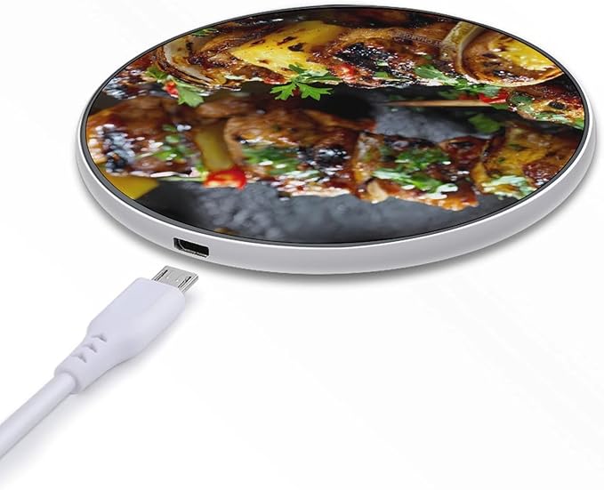 Grilled Pineapple Pork Kebabs Fast Portable Charger 10W Funny Graphic Phone Charging Pad with USB Cable