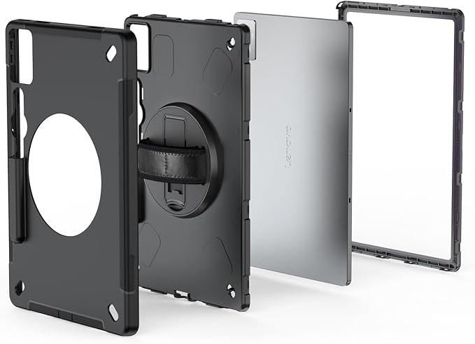 ZenRich Rugged Case for Lenovo Idea Tab Pro 12.7inchHeavy Duty Shockproof Protective Case w/ [360 Rotating Kickstand] [Hand Strap][Shoulder Belt] for Lenovo Idea Tab Pro 2025 Release Black