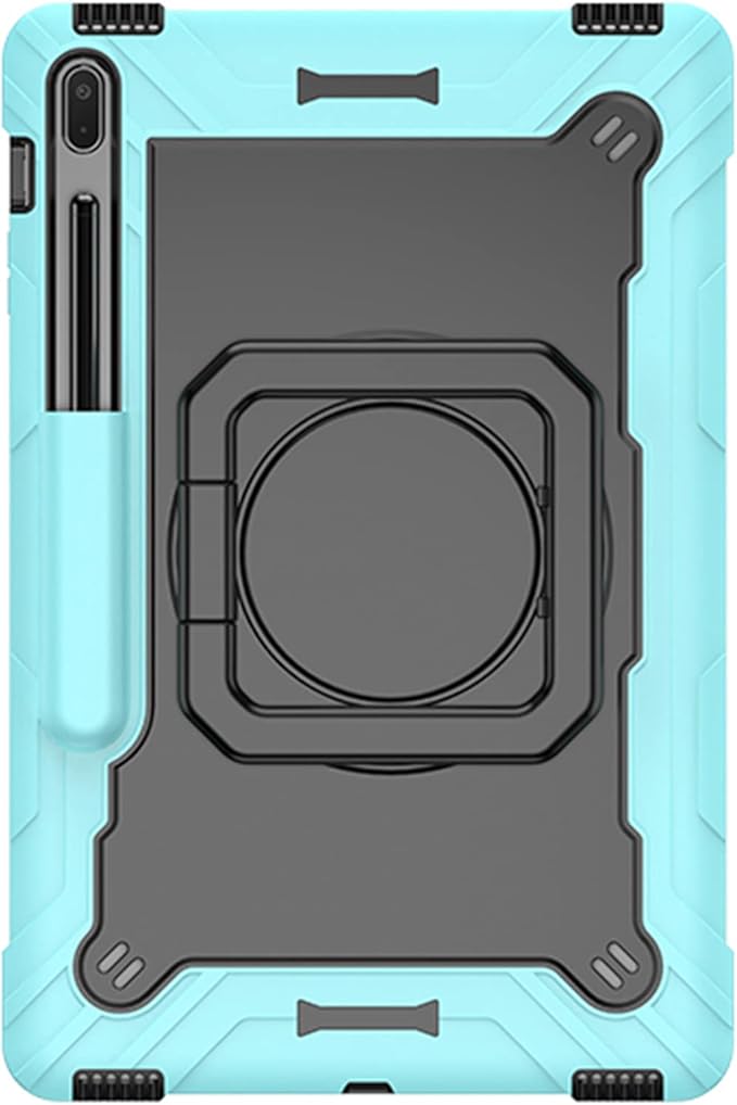 Stand Case for Samsung Galaxy Tab S8 Plus 2022/Tab S7 FE 5G 2021/Tab S7 Plus 2020 12.4 inch 360 Degree Rotating Kickstandwith Hand/Shoulder Strap Rugged Shockproof Cover Aqua Green &amp Black