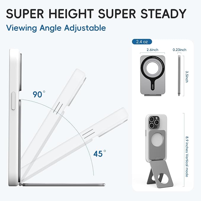 Cell Phone StandAdjustable Height and Angle Foldable Phone Holder for Desk Aluminum Cell Phone HolderStrong Magnetic Phone Stand Compatible with iPhone 16/15/14/13/12 Series (Grey)