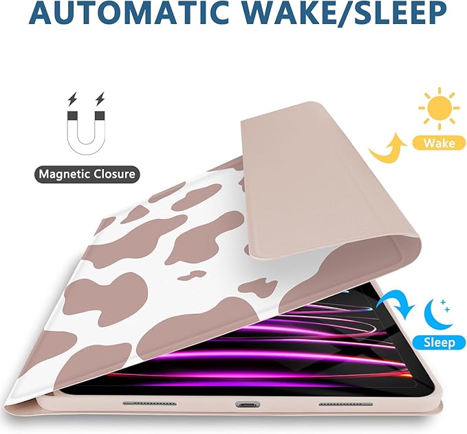 TopPerfekt for iPad Pro 11 4th/3rd/2nd/1st Gen (2022/2021/2020/2018) Keyboard Case Magnetically Absorbent Auto Sleep/Wake Support 2nd Gen Pencil Wireless Charge with Pencil Holder - Brown Cow