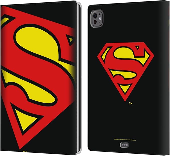Head Case Designs Officially Licensed Superman DC Comics Oversized Logos Leather Wallet Case Compatible with Apple iPad Pro 11 M4/M5 2024/2025