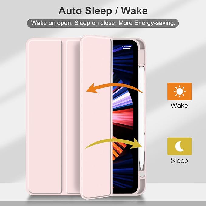 Batianda Hybrid Case for 11-inch iPad Air 2024 M2 Chip/iPad Air 5th/4th 10.9 inch [Built-in Pencil Holder] Shockproof Cover with Clear Back Shell TPU BumperLight Pink