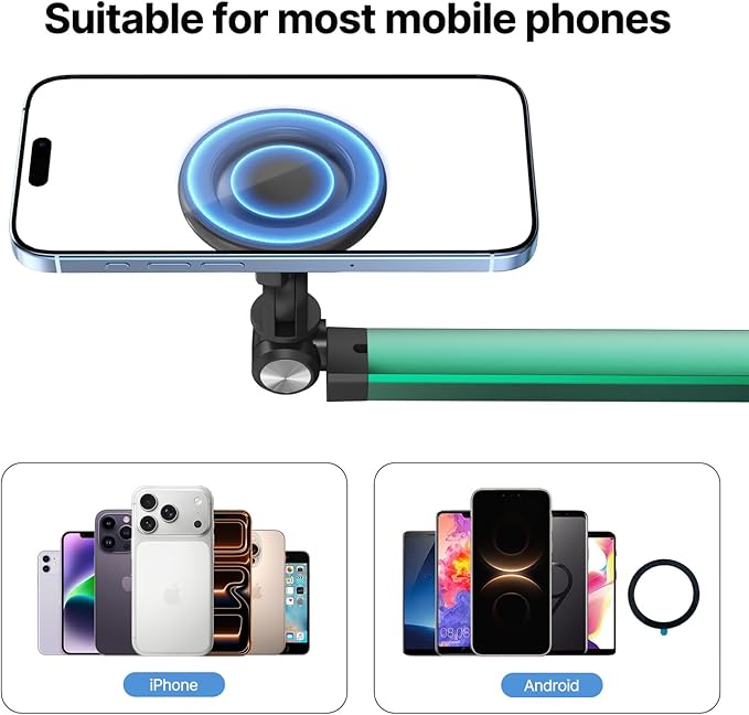 Magnetic Overhead Phone Mount Cell Phone Stand for Video Recording 360 Degrees Swivel Tilt Adjustable Floor Camera Filming Tripod. Content Creator Phone Holder for iPhone/Android (L11-CX)