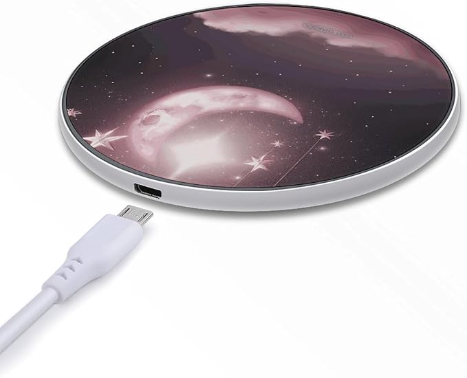 Moon Pink Stars Wireless Charger Fast Wireless Charging Pad with USB Cable 10W Anti-Slip Magnetic Wireless Charger Portable Slim Charger Puck Travel Charging Station