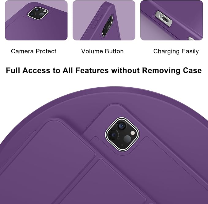 ZryXal New iPad Pro 13 Inch Case (M5) 2025 / (M4) 2024 with Pencil Holder Smart iPad Case [Support Pencil Pro and Pencil (USB-C)] Support Touch ID and Auto Wake/Sleep (New Dark Purple)