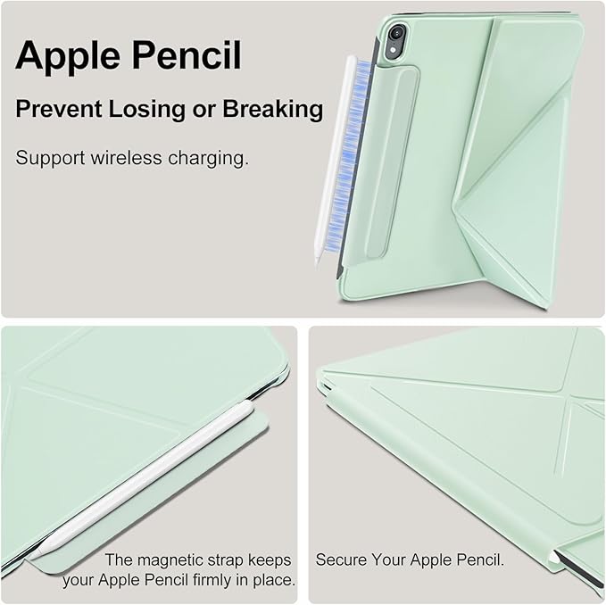 for iPad Air 11 Inch Case M4/M3/M2(2026&amp2025&amp2024)Slim Powerful Magnetic iPad Air 5/4th Case 10.9 Inch4 Standibg AnglesVertical Stand Coverwith Auto Wake/Sleep and with Pencil Holder - Gree