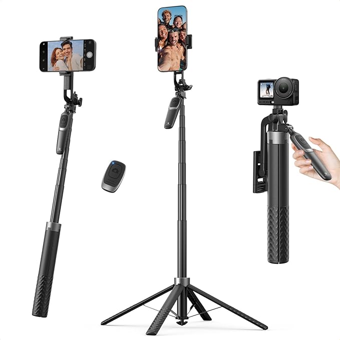 K&ampF CONCEPT 71 Phone Tripod Auto Open Selfie Stick with 4 Legs &amp Stabilizing Handle 360° Rotation Cell Phone Tripod Stand with Wireless Remote Control Compatible with iPhone Android Came