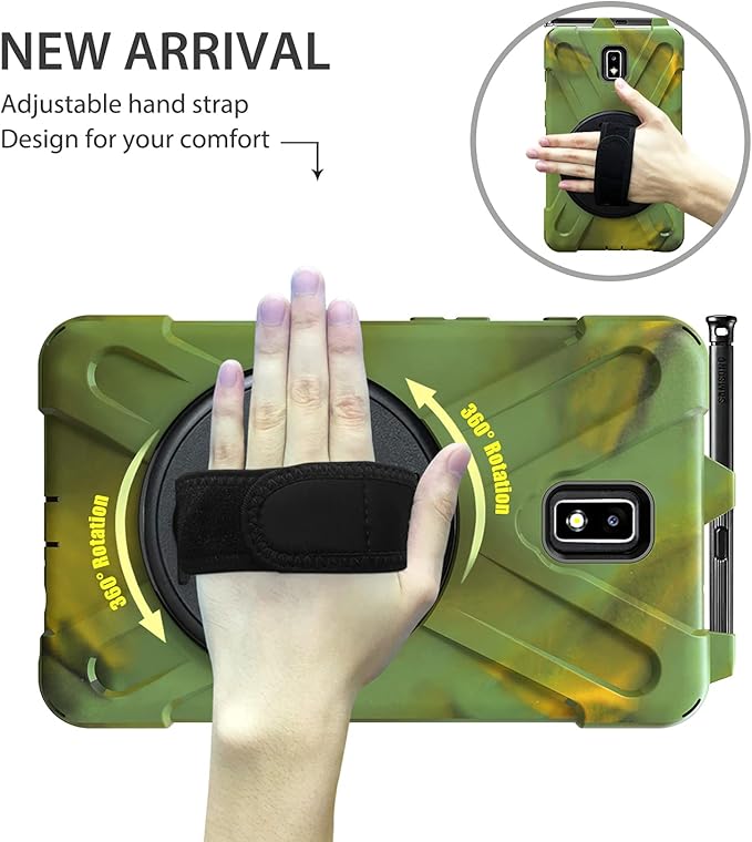 Case for Samsung Galaxy Tab Active 2 8.0 T390 T395 T397 Military Grade [15 ft Drop Tested] Full-Body Shockproof Protective Cover with 360° Rotation Stand Hand Strap &amp Pencil Holder