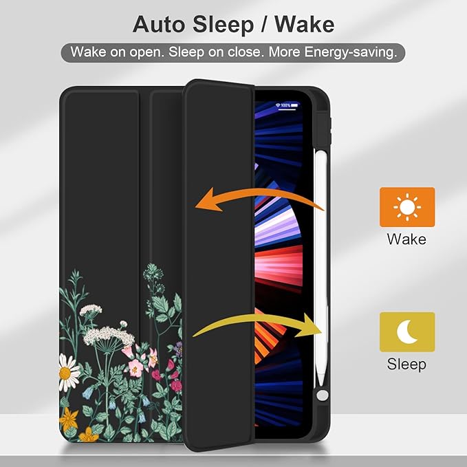 Batianda Hybrid Case for New iPad 11 2025 A16 Chip/iPad 10 2022 10.9-inch [Built-in Pencil Holder] Shockproof Cover with Clear Transparent Back Shell TPU BumperAuto Sleep/Wake Plants
