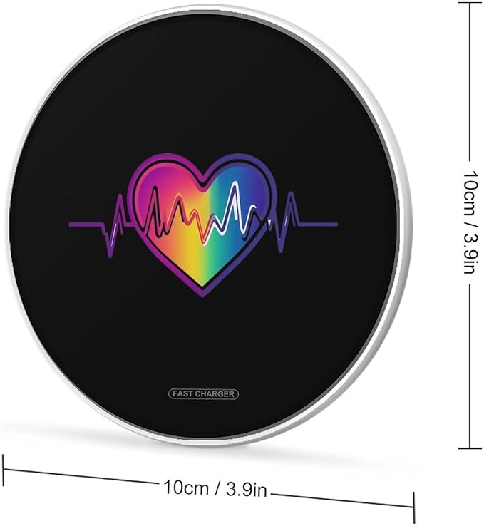 Heartbeat Rainbow Heart Wireless Charger Anti-Slip Wireless Charging Pad Slim Charger Mat for Men Women