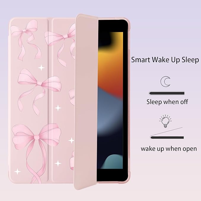 Cute Pink Ribbon Bow for iPad Air5/Air4 Case with Pencil Holder Auto Sleep/Wake Pink Leather Soft TPU Back Cover for iPad 10.9 Inch 2022/2020