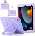 Case for iPad 9th Generation (2021) /iPad 8th Gen (2020)/iPad 7th Gen (2019) Military Grade Shockproof iPad Case Built-in 360°Rotating Stand/Pen Slot/Shoulder Strap for iPad 10.2 (Light Purple)
