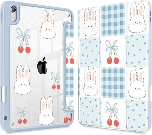 Tuiklol for 2025 iPad (A16 Chip) 11th Generation 11 inch/iPad 10th Gen 10.9 inch 2022 Case Buit in Pencil Holder with Clear Back Shell Cover Trifold Stand Auto Wake/SleepGrid-Rabbit